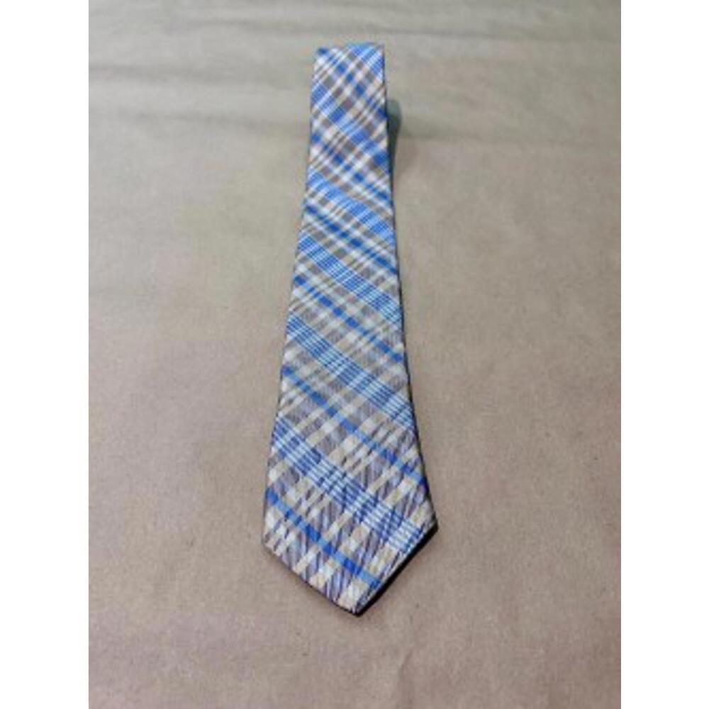Haspel 100% Silk Plaid Tie 🎩 Gold Beige Blue Preppy Classic 58x3 VGUC